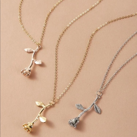 3/$30 Silver Rose Pendant Necklace - Picture 4 of 7